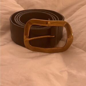 Black Leather Belt with Gold Buckle - Square Abstract Buckle